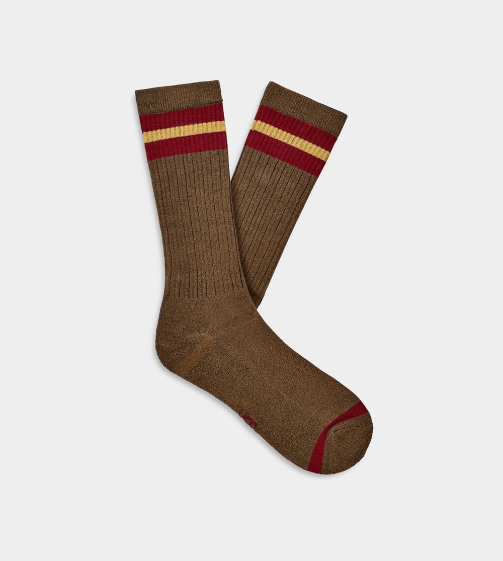 Ugg Sock Mens - Ugg Noel Three Stripe Crew Brown - 049LTUQJE